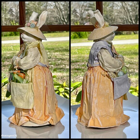 ▪️VTG▪️1990's Mr & Mrs Rabbit Mixed Media 10 & 9/12 Inch Paper Mâché Figures - Picture 9 of 16